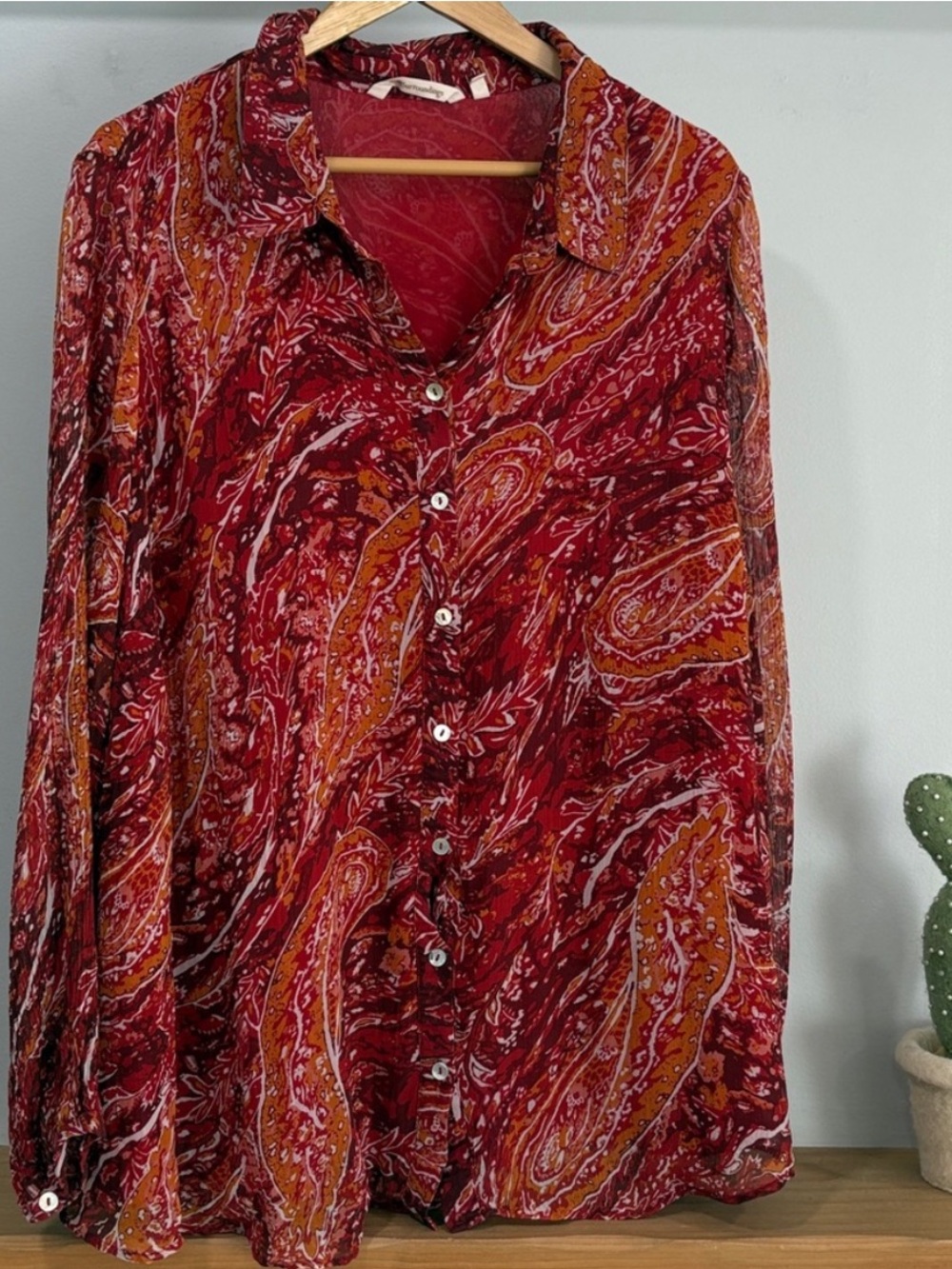 Soft Surroundings Paisley Long Sleeve Button Down Lightweight Blouse,  Size 2X